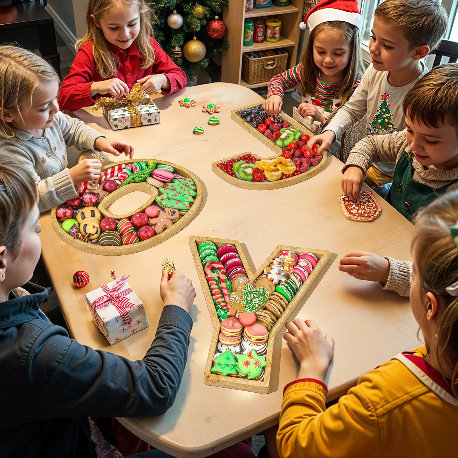 Elevate your hosting with the JOY Bamboo Charcuterie Board, a premium Sustainable and Large Serving Tray designed for elegant presentations.